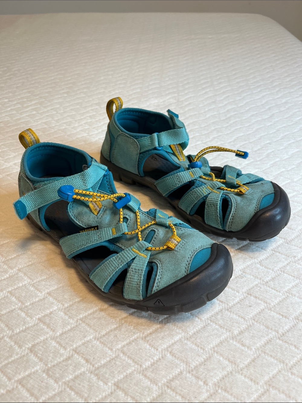 Kids Teal Outdoor Sandals with Yellow Accents, 5